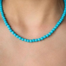 Gemstone Beaded Choker Natural Blue Turquoise 3mm Beads Healing Women Necklace