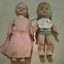 2 VTG Squeak Dolls 1956 The Sun Rubber Company Doll & V S 11 7 + Skirt Dress Bib