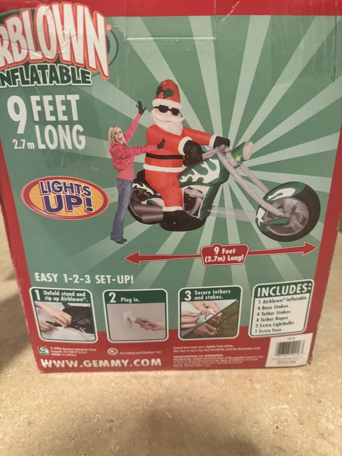 Airblown Gemmy 9’ Santa Chopper Motorcycle Lighted Christmas inflatable