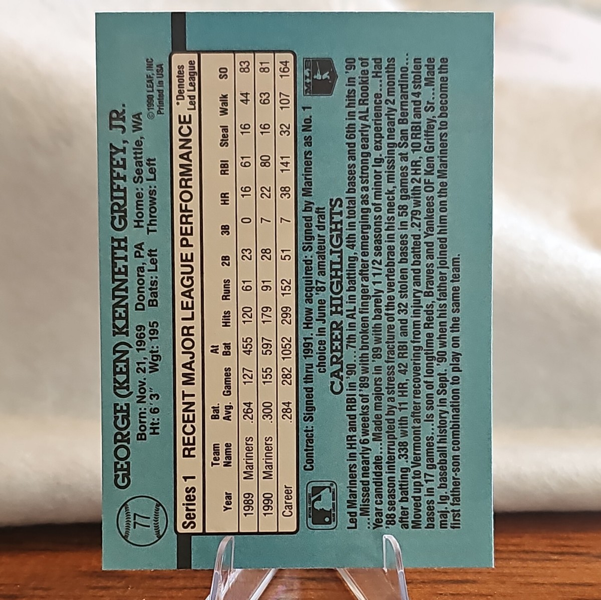 1991 Donruss Ken Griffey Jr. Error Card #77 No Dot After 