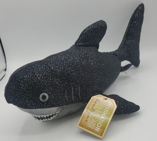 Destination Nation Shark Plush Stuffed Animal Black Silver Sparkles 15" - Afbeelding 1 van 10