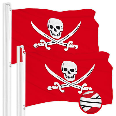 G128 2 Pack Pirate Jolly Roger Swords Red Flag 20x30 In Emb 300D Polyester