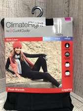 Climate Right by CUDDL DUDS Womens Plush Warmth BLACK LEGGING Base Layer NEW XS