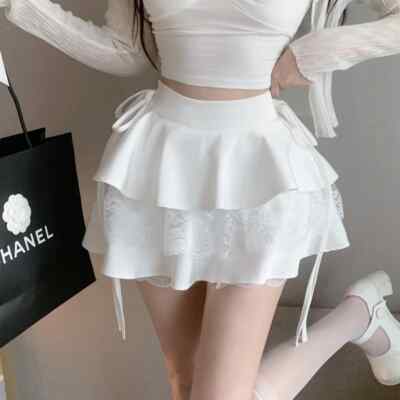 Mini Skirt Women Summer Fashion Thin High Waist Bandage Lace