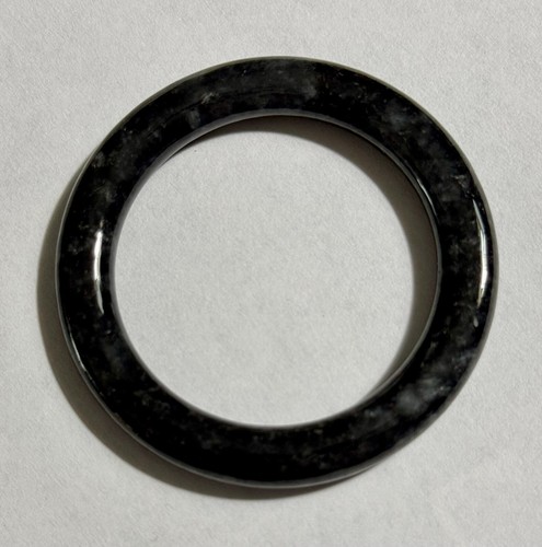 ESTATE VINTAGE BURMESE FINE SMOKY GRAY BLACK JADEITE JADE A CIRCLE HOOP RING - Picture 9 of 10