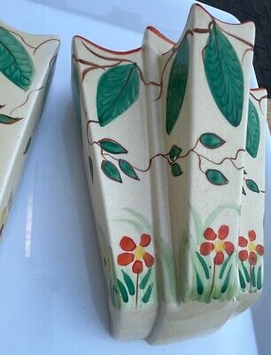 Art Deco Wall Pocket, Arthur Wood Pair Wall Vases, Hanging Art Deco Wall Pocket, Arthur Wood Pair Wall Vases, Hanging
