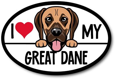 Magnet Me Up I Love My Great Dane Car Magnet Decal, 4x6 Inch Oval, Dog Breed