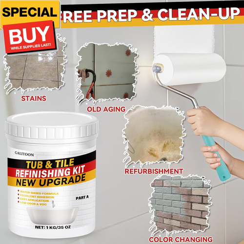 Tub and Tile Refinishing Kit, White Tile Paint 35oz with Tools, Odorless DIY Cou - Picture 2 of 6