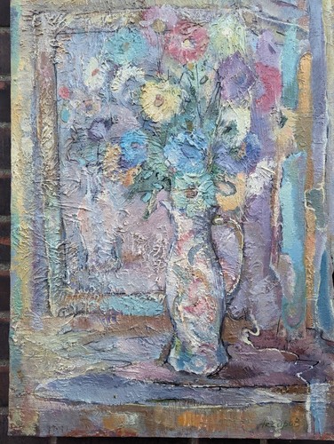 IMPASTO FLOWERS IN VASE RUSSIAN ORIGINAL OIL by AKSIROV - Picture 8 of 15