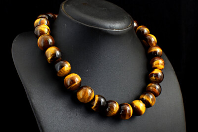 Royal 953 Cts Earth Mined Golden Tiger Eye Round Shape Beaded Necklace JK 20E297