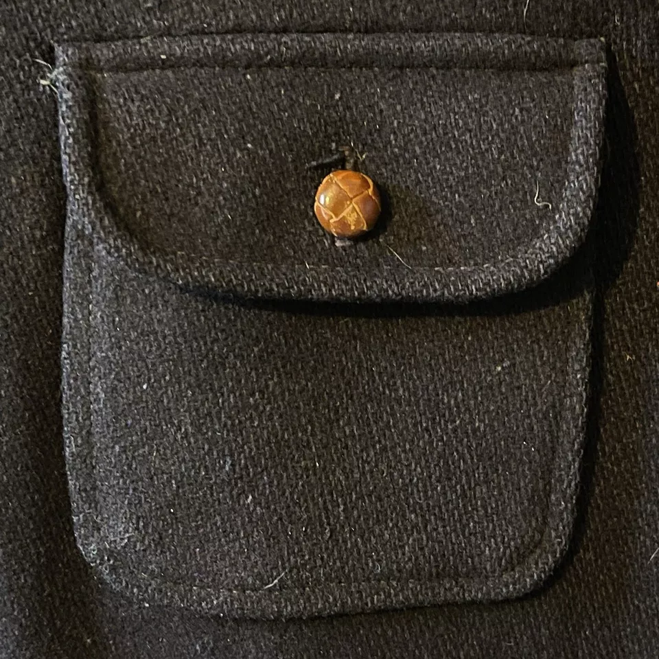 Jaqueta masculina camisa de tiro de lã vintage Ralph Lauren 44 azul couro patch chaps EUA - Imagem 4 de 4