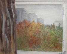 1985 Impressionist landscape cityscape oil painting signed