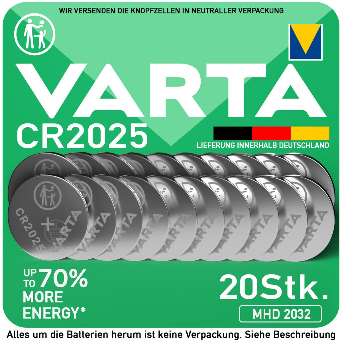 10 Pilas Varta CR2032 - Baterías De Botón De Litio, Nuevas De 2025, Válidas Hasta 2032