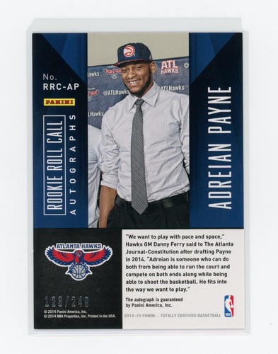 2014-15 Panini Totally Certified #RRC-AP Adreian Payne Roll Call Auto /249 - Foto 2 di 2