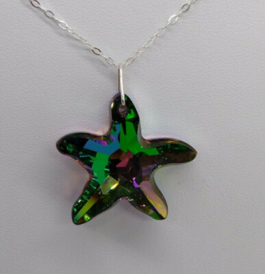 Made w/ Sterling Silver Swarovski Crystal Electra 30mm Starfish Pendant  Necklace