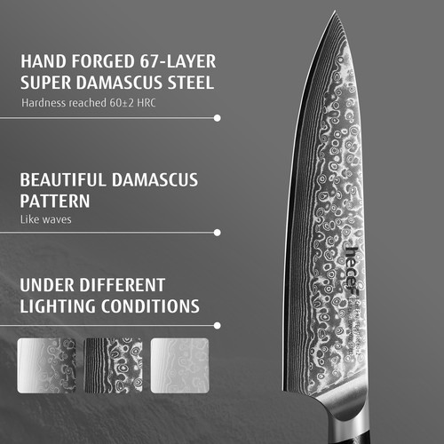 Hecef 8in Damascus Chef Knife Professional Japanese VG10 Steel Extra Sharp Knife - Picture 8 of 10