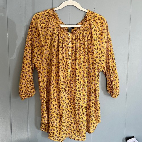 Chaps Floral Peasant Top 3/4 Sleeve Blouse Plus Size 1X Boho Cottagecore Y2K