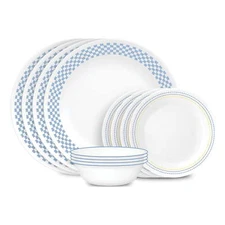 12-Pcs Dinnerware Set Kitchen Round Dining Set Bowls and Plates Set, Serves 4