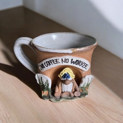 Vintage No Coffee No Workee 3D Stoneware Caricature Handled Mug