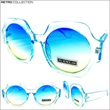 OVERSIZED EXAGGERATED Funky Retro SUN GLASSES Large Blue Crystal Fashion Frame