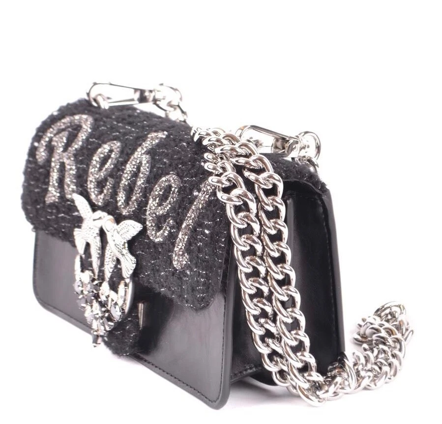PINKO Love Rebel Handbag Shoulder Bag Nero Limousine Purse Black Z99