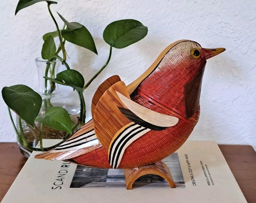 Cesta de pájaros de caña tejida hecha a mano vintage Shanghai China rara mediados de siglo única - Imagen 4 de 8