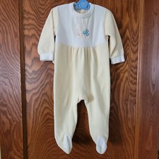 Vintage 1980s Baby 18 Months Yellow Velour Footie Sleeper Made in Portugal