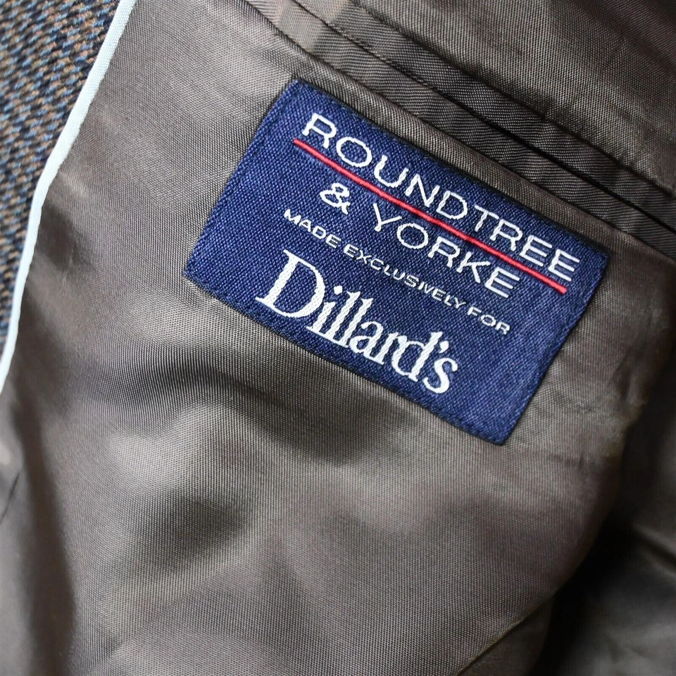 Roundtree & Yorke 42L Marrón Azul Lana Franela Hombres Blazer Traje Chaqueta Abrigo Deportivo Foto 4 de 4