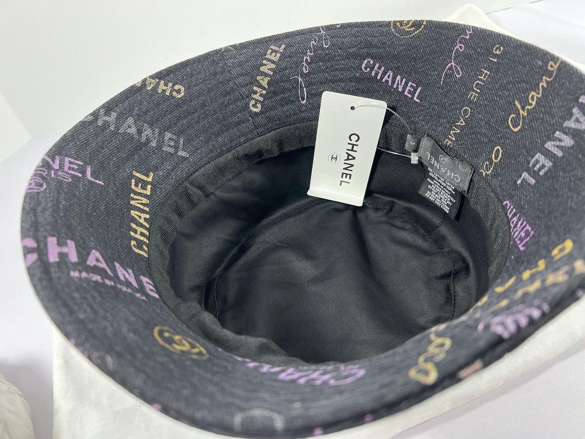 CHANEL BLACK CC CANVAS COTTON BUCKET LOGO HAT LARGE | eBay