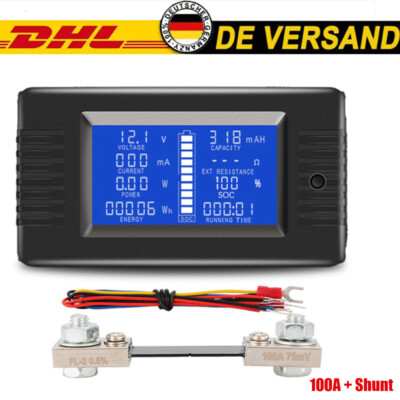 100A LCD DC Digital Monitor Volt Ammeter Watt Meter Battery Indicator Tester DE