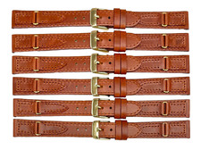 Lot of 6 Watch Bands L.Brown Genuine Leather , Stitches 16mm, regular
