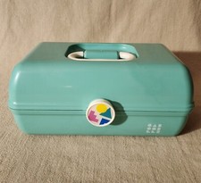 Caboodles Vintage Case Makeup Cosmetic Organizer Mirror Tray Teal Seafoam