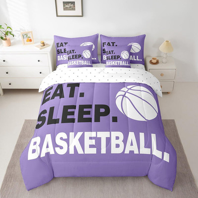 Feelyou Basketball Purple Comforter Set Sheets Queen Size Gaming Sports 7