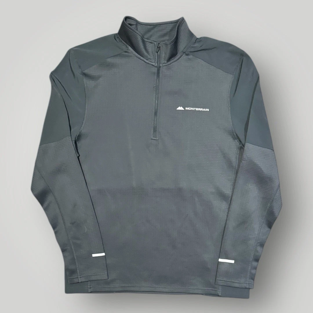 Mens Grey Monterrain Trail 1/4 Zip Top - Running Gym Active Size Large (L) P78