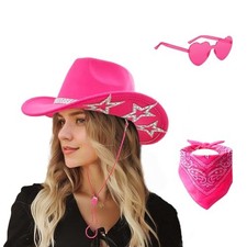 Cowgirl Hat and Bandana and Heart Sunglasses Glitter One Size-Medium Hot Pink