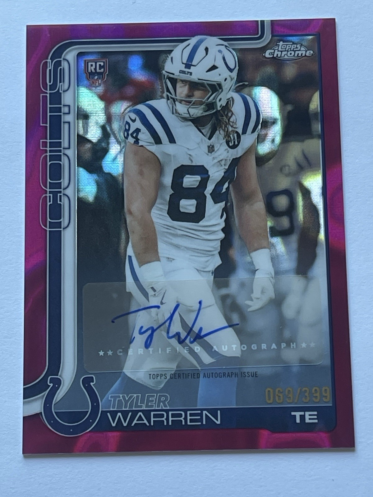 2025 Tyler Warren Topps Chrome Auto Magenta Refractor /399 Rookie Colts(G5)