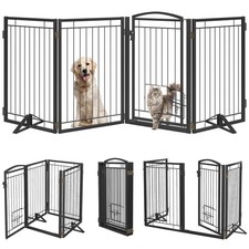 Metal Free Standing Dog Gate with Cat Door for Indoor/Outdoor,80" Extra Wide ...