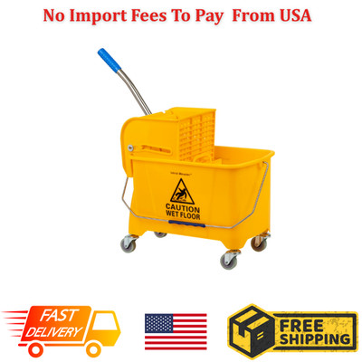 Mind Reader 22Qt Mop Bucket with Wringer & Wheels, Yellow