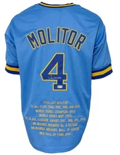 Milwaukee Brewers Paul Molitor Autographed Pro Style Blue Stat Jersey BAS Aut...