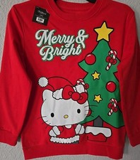 Hello Kitty Christmas Red Merry  Bright Sweatshirt Kids Girls Size Mediun NWT