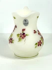 Vintage Fenton Hand Painted Milk Glass Creamer Purple Flowers USA Sticker