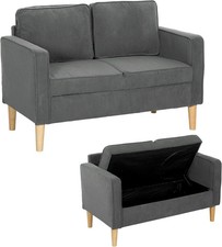 2 Seater Sofa with Storage Grey – Small Space Couch with Wood Legs