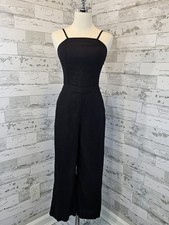 Abercrombie Fitch Black Jumpsuit 0 Wide Legs Linen Blend Pockets Cropped