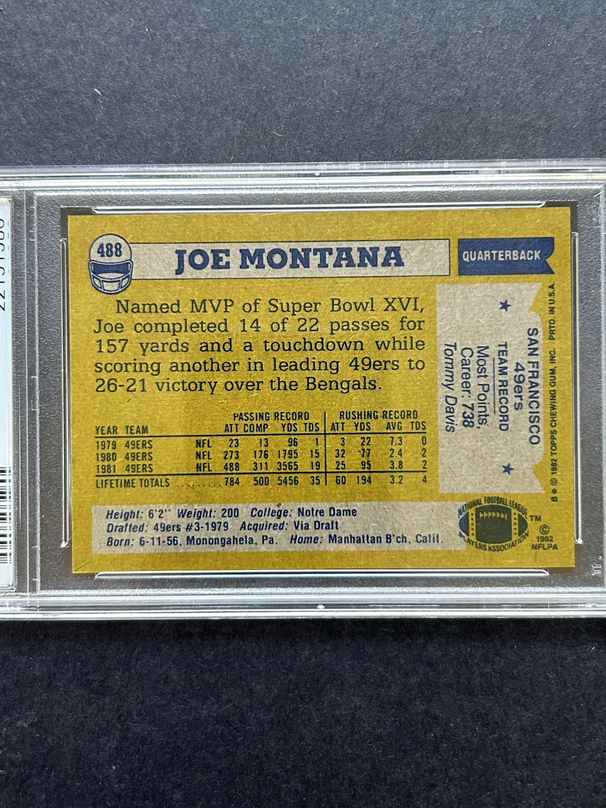 Joe Montana 49ers 1982 Topps #488 NFC All Pro PSA 9 view 3