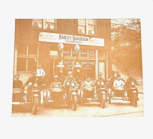 Vtg Harley Davidson Biker Cops Sepia Old Photo Print Poster Advertising 14 X 10 - Picture 2 of 3