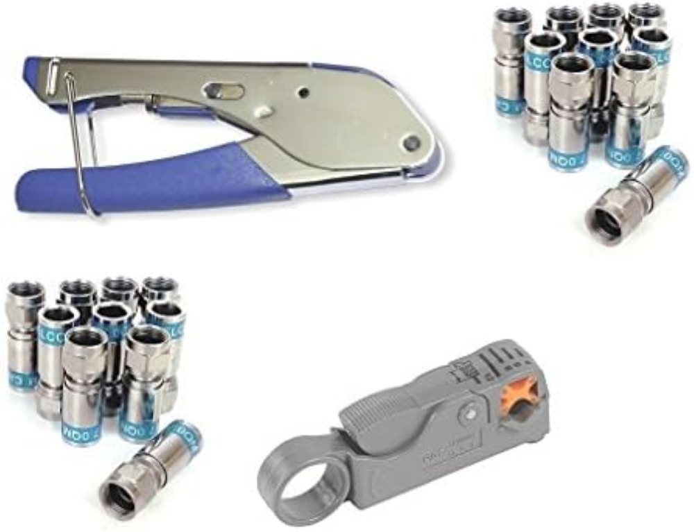 Cabelcon Set composto da pinza a compressione Pocket Tool + Cable Stripper + 20