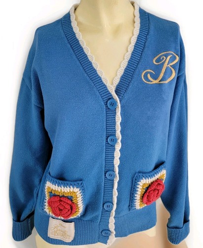 Disney Princess Beauty & The Beast Belle Roses Crochet Women's Blue Cardigan XS - Picture 8 of 15