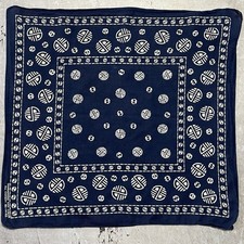 True Vintage 1940s Color Fast Bandana 14193 Indigo Blue Geometric Scarf