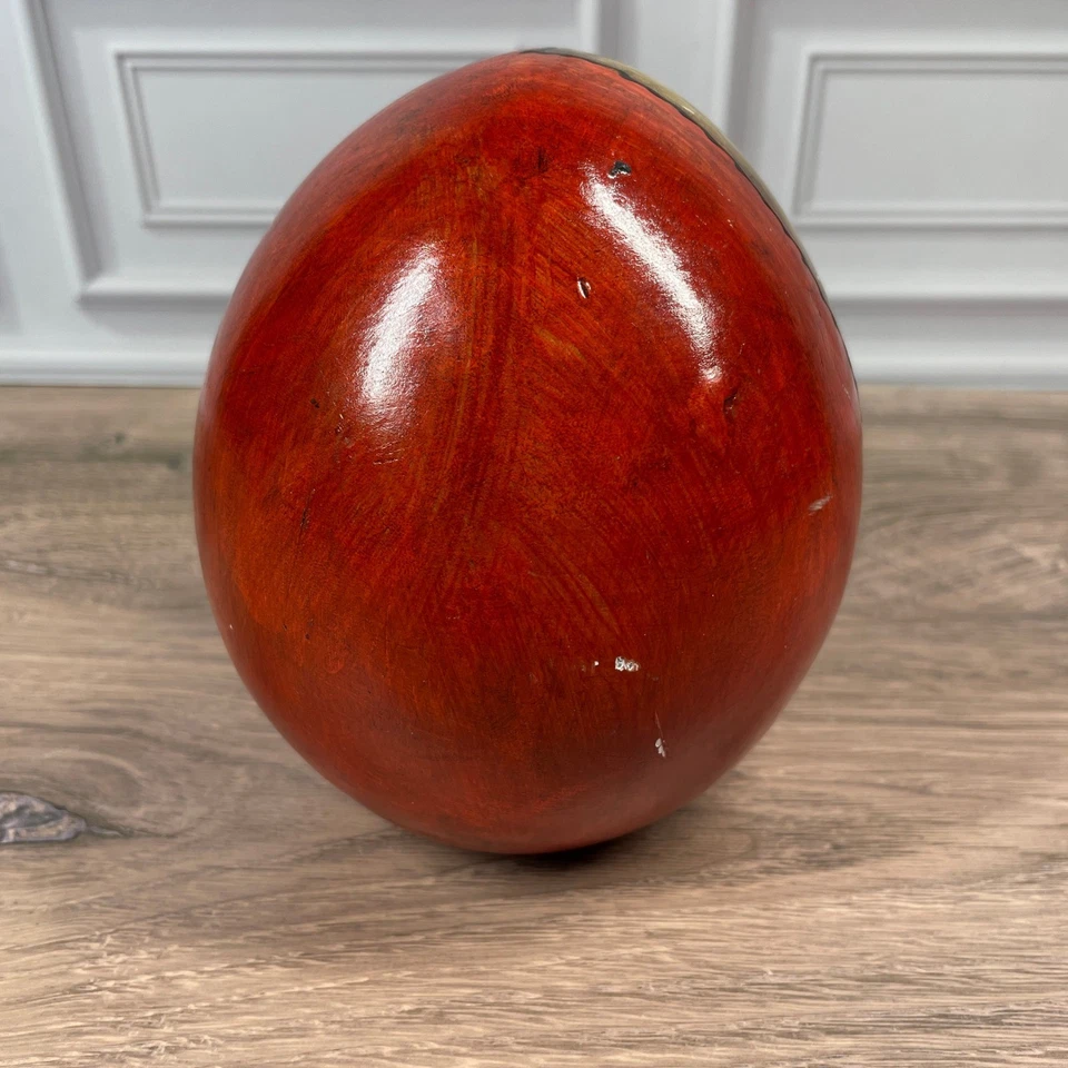 Unique Art Face Egg Shape Sculpture Red Gold Textured Figurine Home Decor Accent - Image 3 of 4