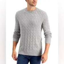 Club Room Men's Drop-Needle V-Neck Cotton Sweater Soft Grey Heather, Sizes